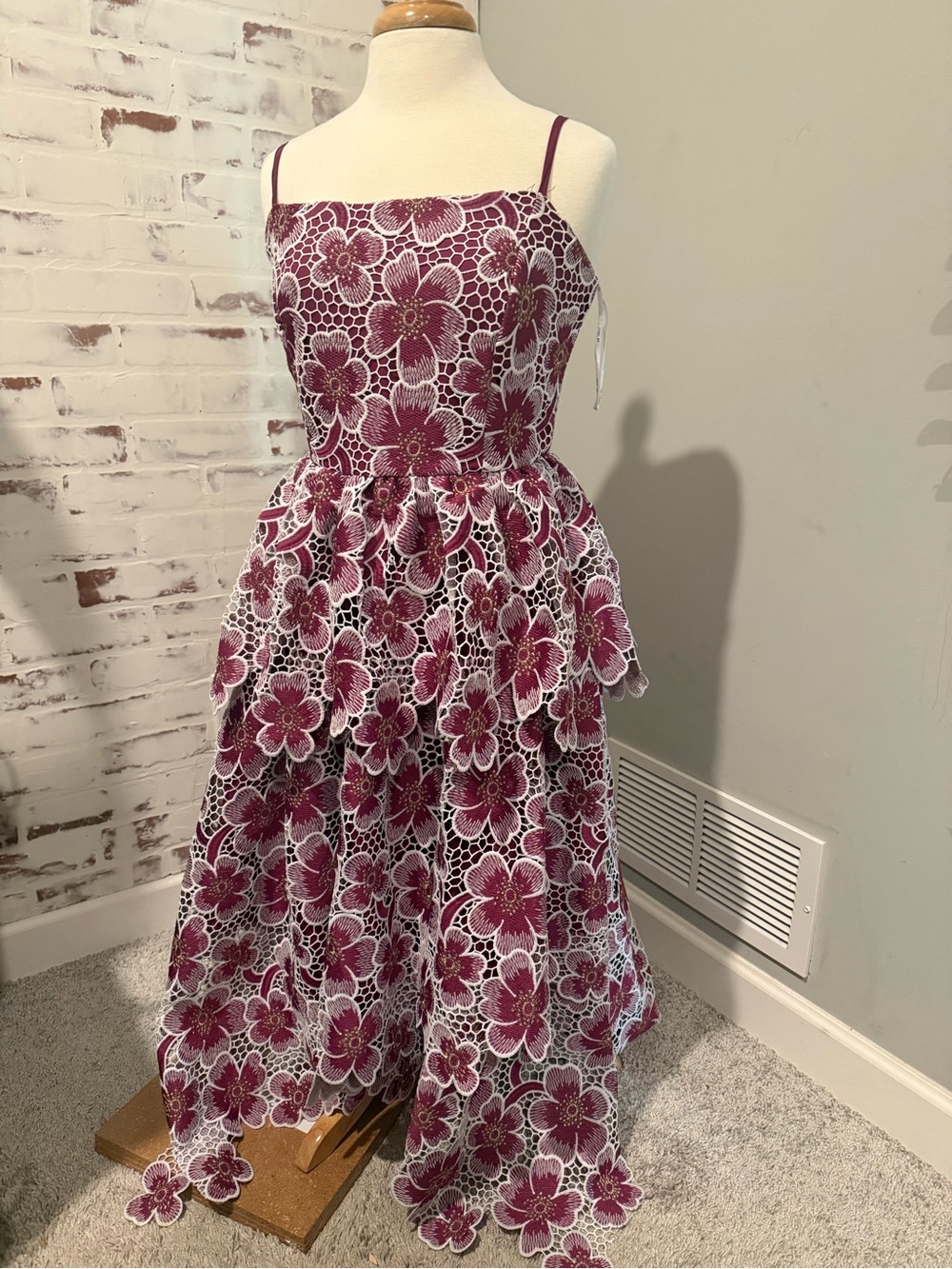 Just Me Burgundy and White Floral Lace Party Dress